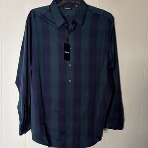 Murano Men's Blue and Green Plaid Dress Shirt